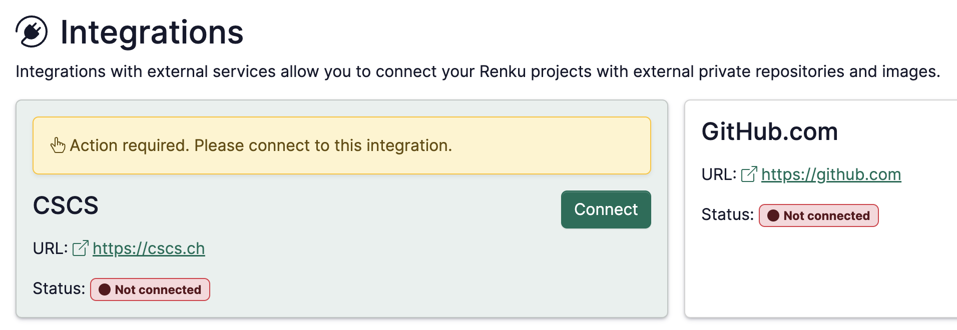 Screenshot of CSCS integration
